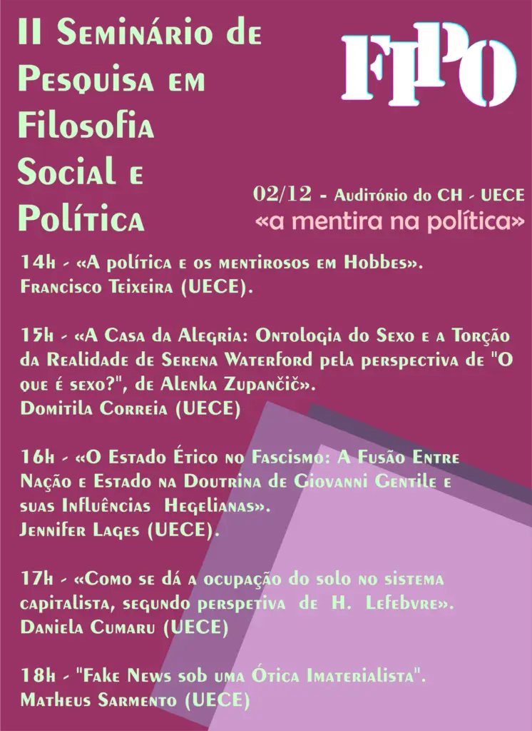 Programa do II Seminário de Pesquisa em Filosofia Social e Política.
